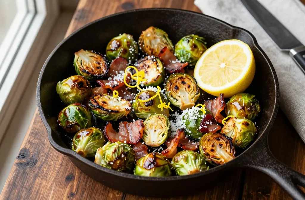 Crispy Skillet Brussels Sprouts Bacon Parmesan Magic