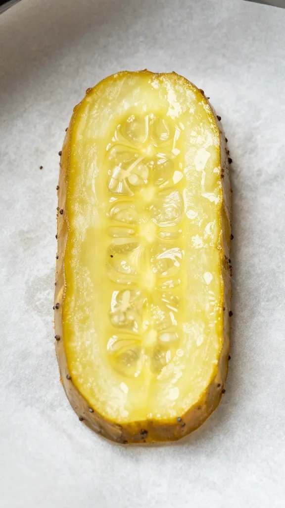 single air-fried pickle slice on parchment