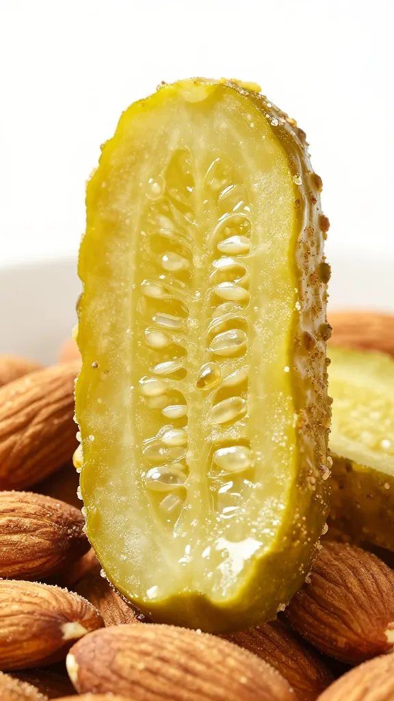 almond flour-coated pickle slice macro shot