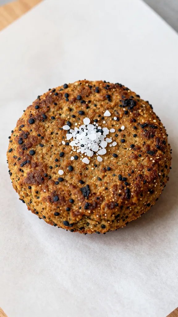 single keto falafel patty on parchment with sea salt