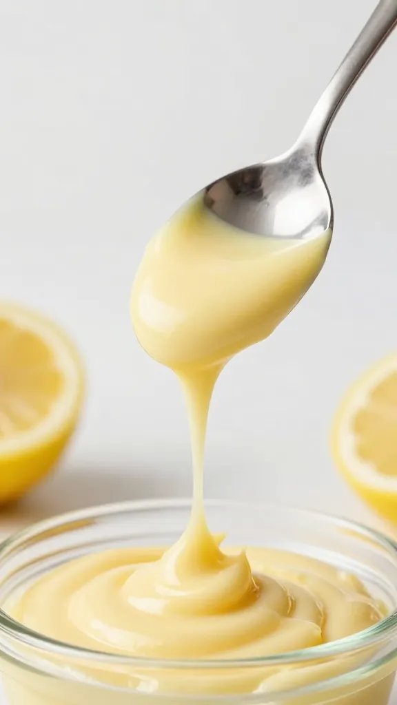 spoonful of lemon aioli dripping from whisk