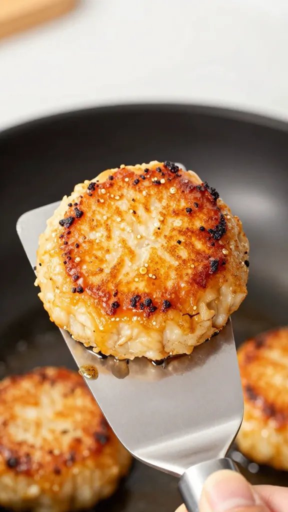 fish spatula lifting seared keto crab cake edge