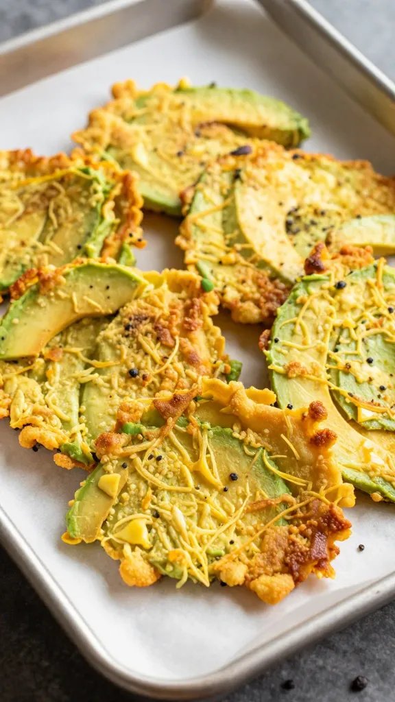golden avocado fry on parchment-lined sheet pan