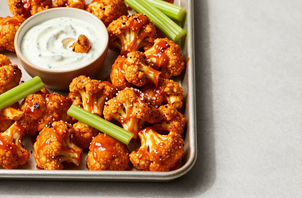 Crispy Buffalo Cauliflower Bites Ranch Dip That Clings