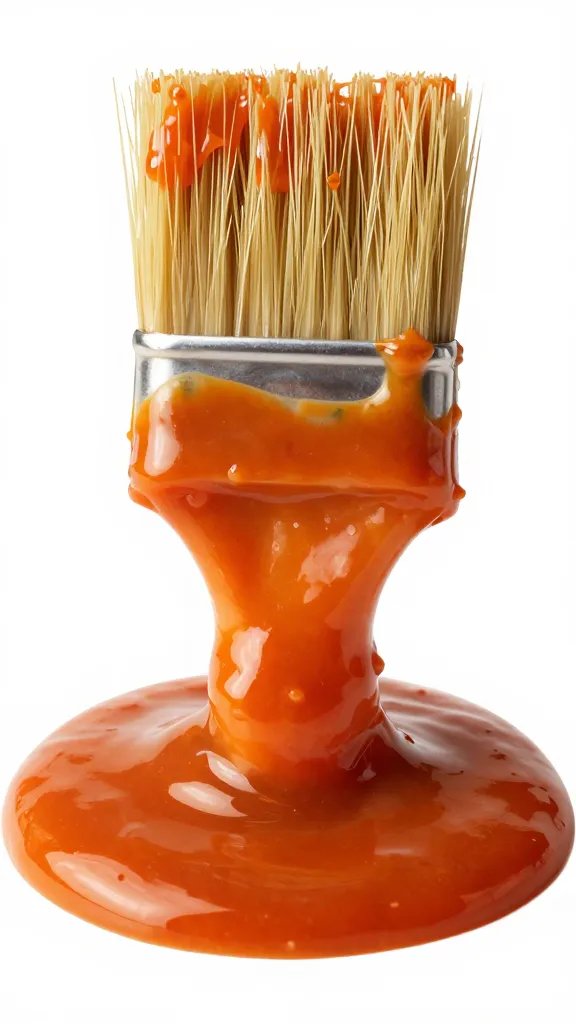 brushed-on buffalo sauce coating a single floret