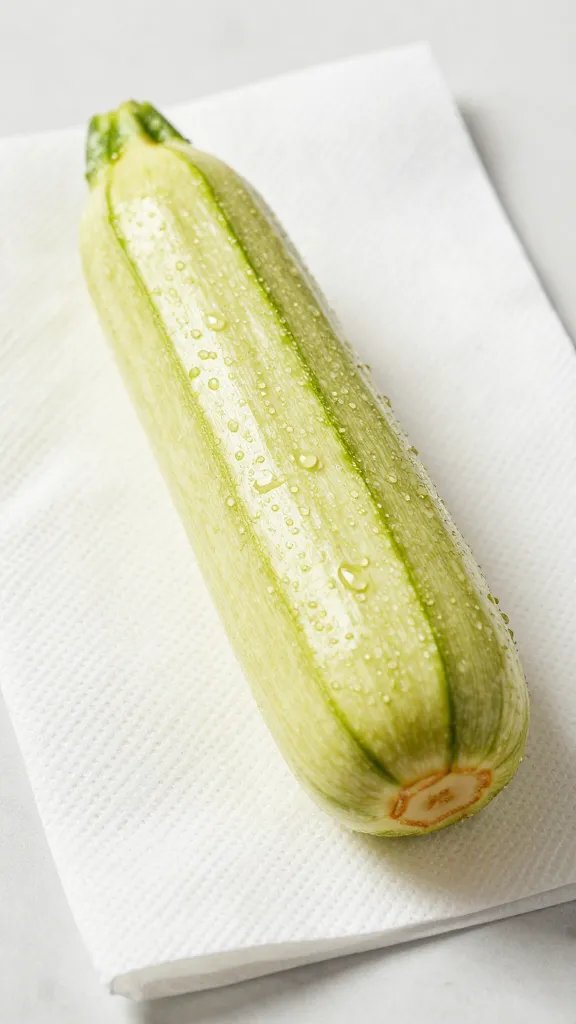 salted zucchini baton on paper towel, moisture beads