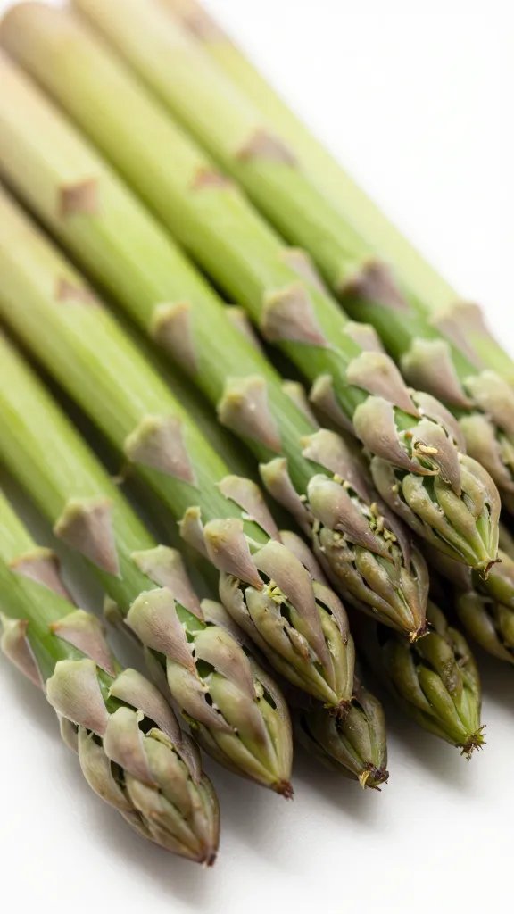 raw pencil-thin asparagus spears, trimmed ends closeup