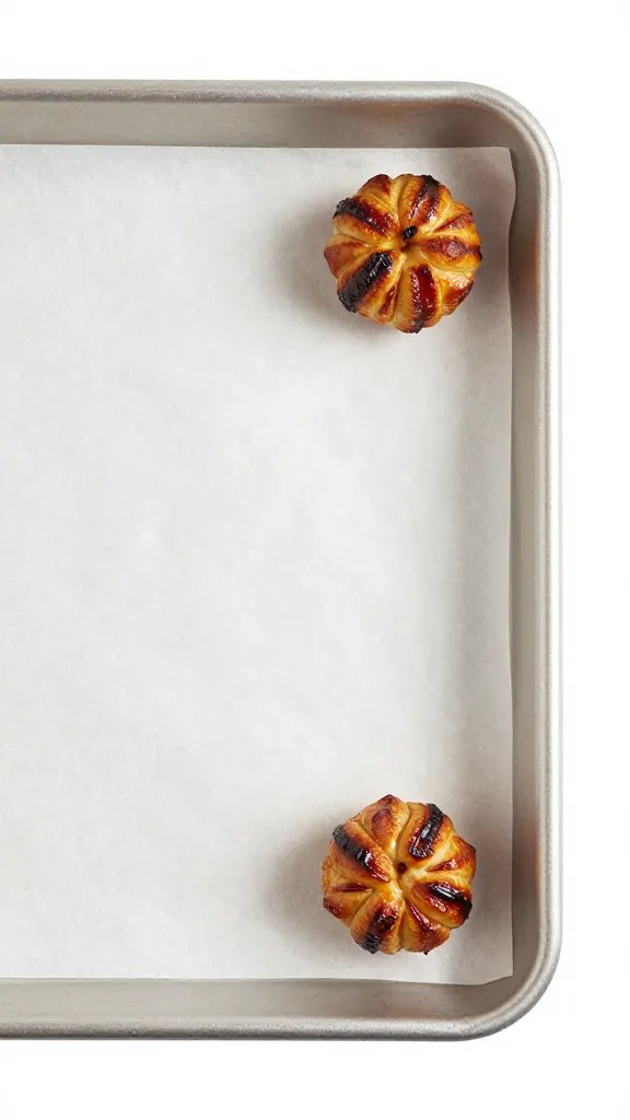 parchment-lined sheet pan corner with one roasted bundle