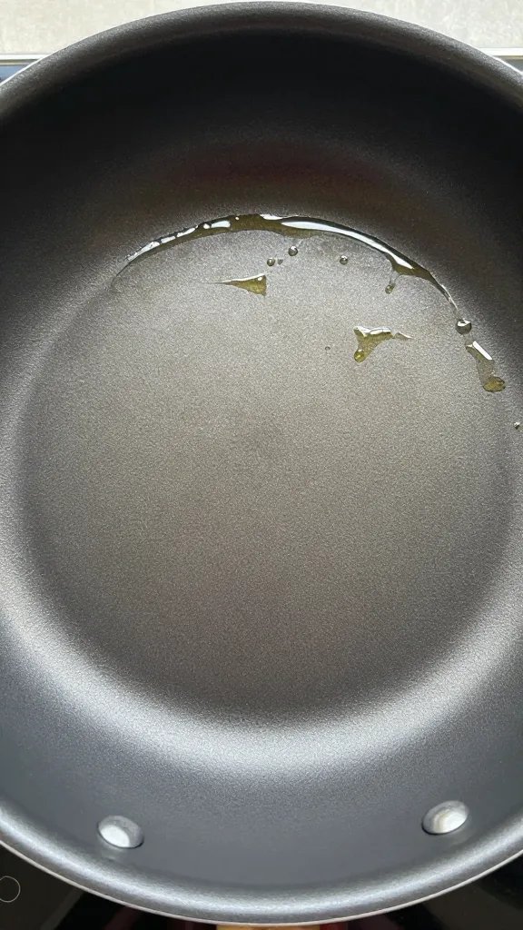 nonstick skillet preheated with thin oil sheen