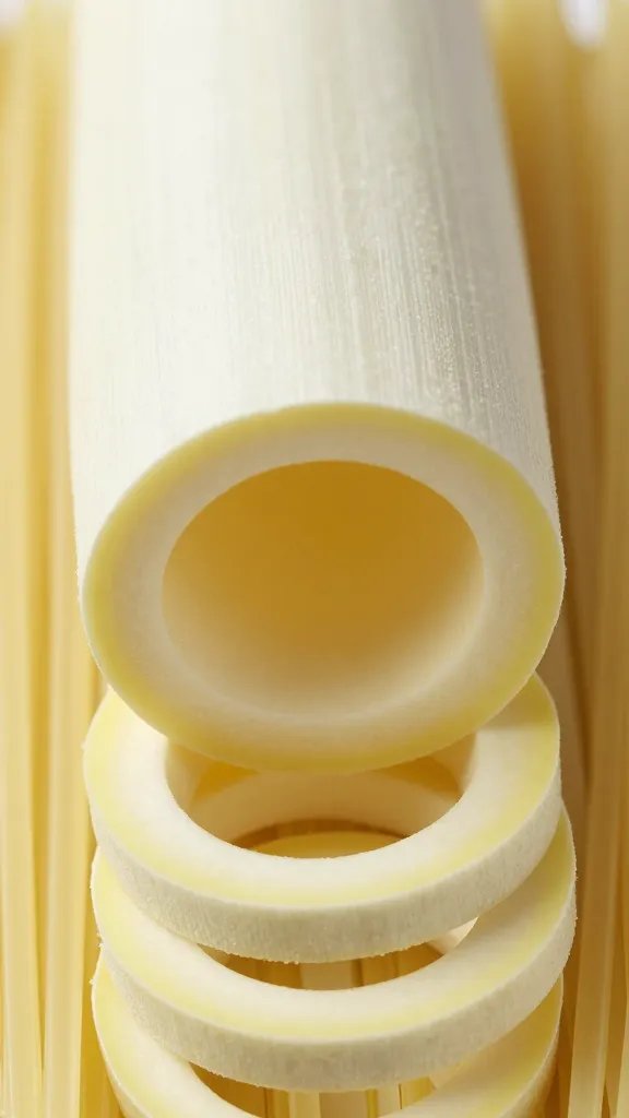 Closeup of raw spaghetti squash neck cross-section rings