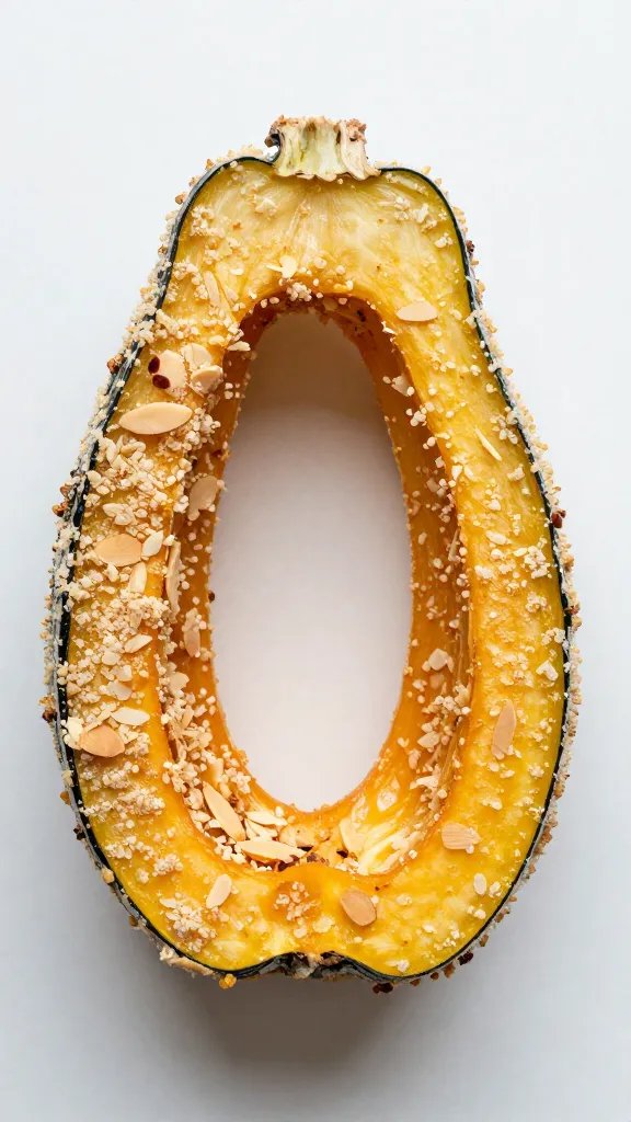 Single spaghetti squash ring coated in almond flour crust