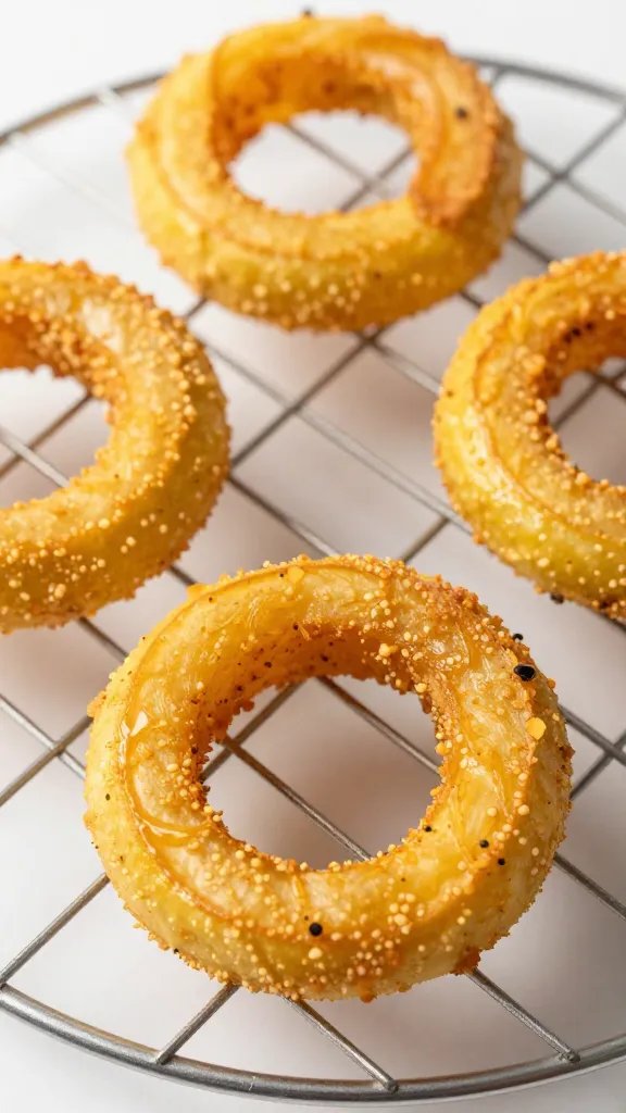 Golden air-fried spaghetti squash ring on wire rack
