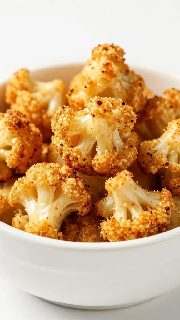 single bowl of crispy buffalo cauliflower bites, closeup