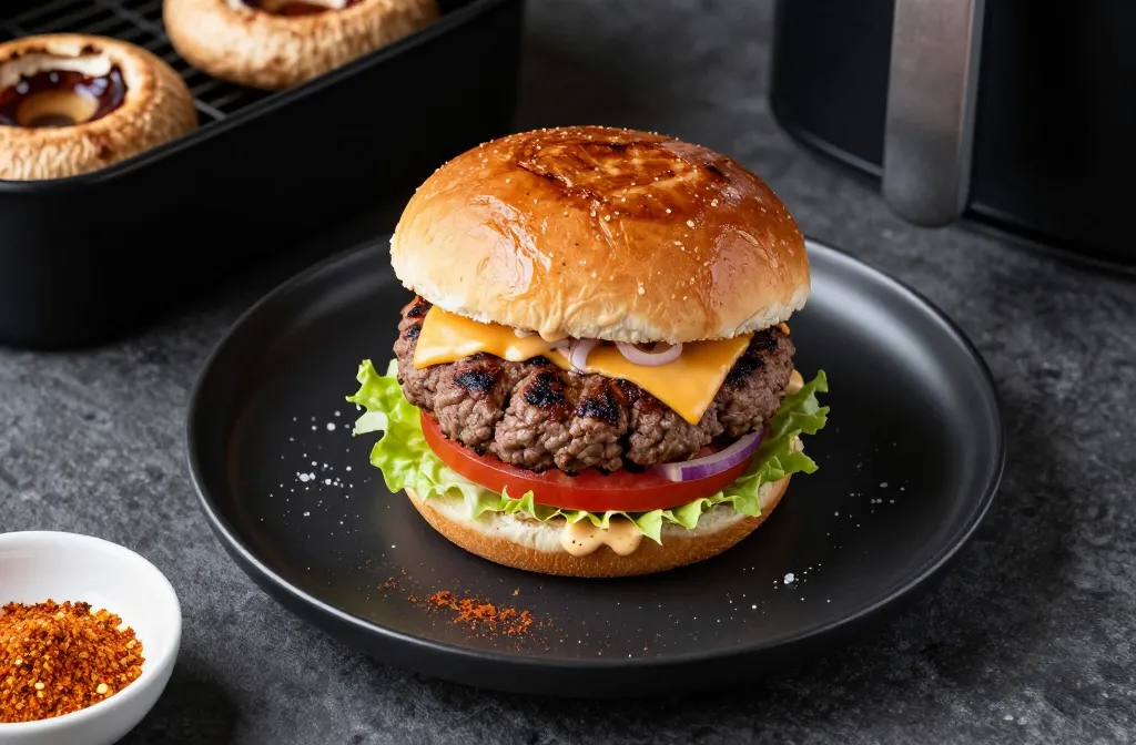 Crisp Edge Smash Air Fryer Keto Portobello Burgers Juicy Inside Crispy Outside
