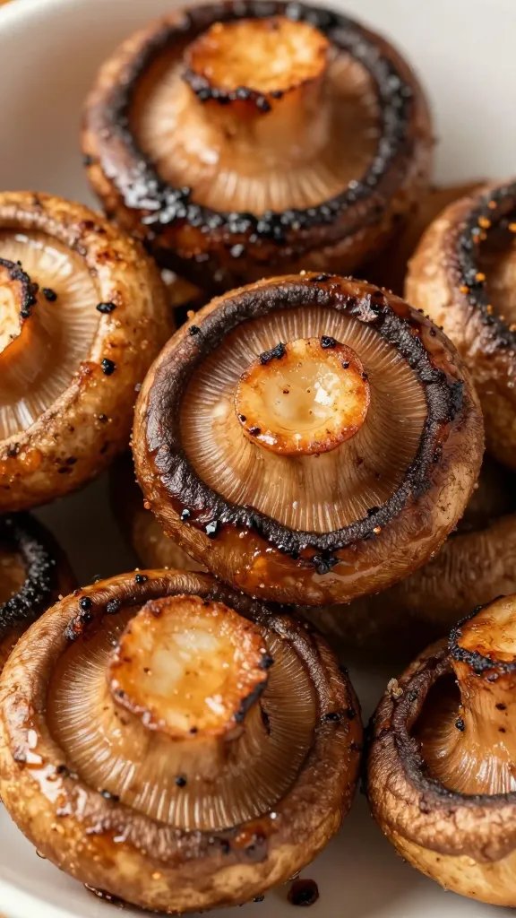 closeup air-fried portobello cap with crisped edges