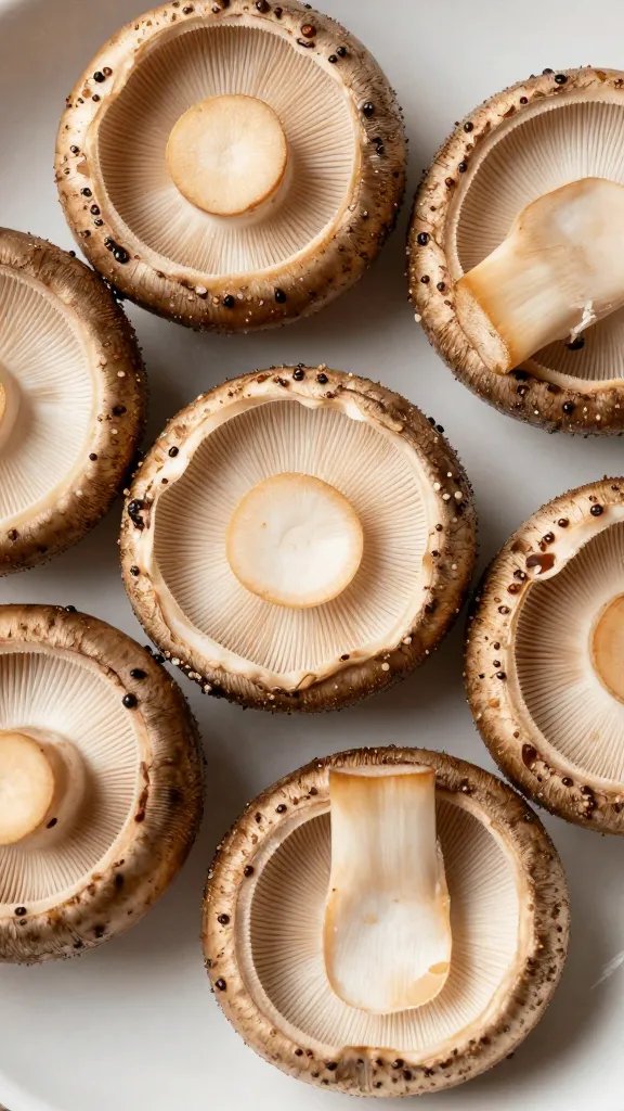 salted portobello cap gills scraped clean, top-down