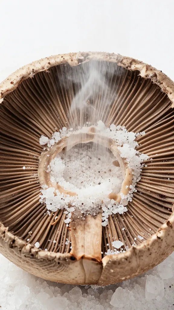coarse salt drawing moisture from portobello interior