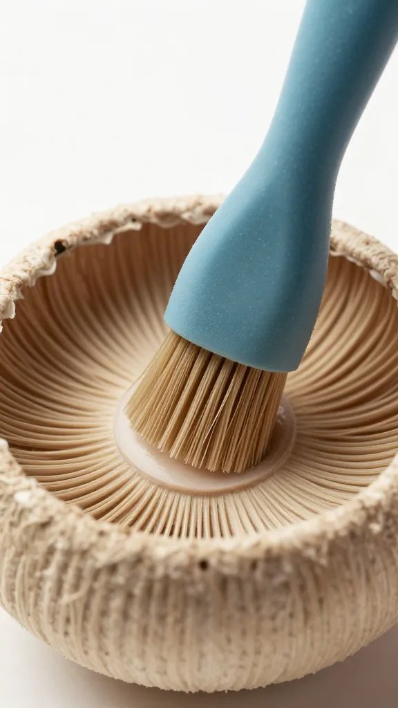 silicone brush oiling portobello cap surface closeup