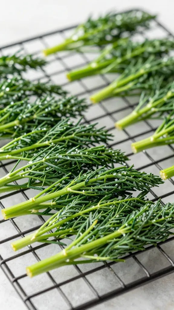 1/2-inch dill spear, partially coated, on cooling rack