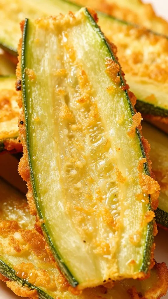Golden crust texture on single zucchini fry, macro