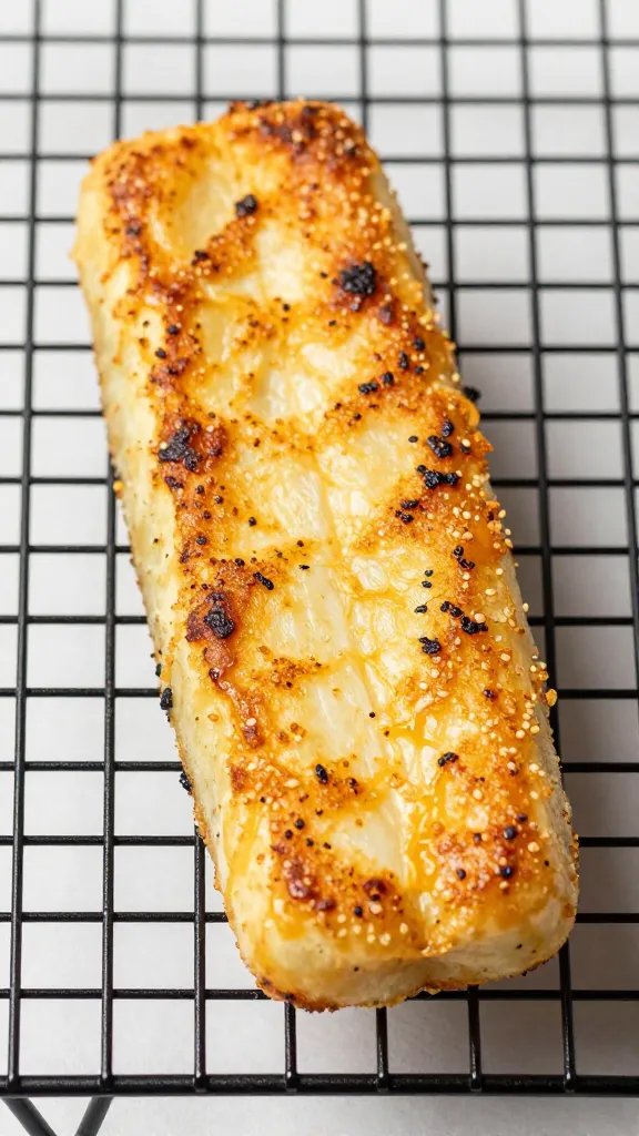 single air-fried halloumi slice on cooling rack