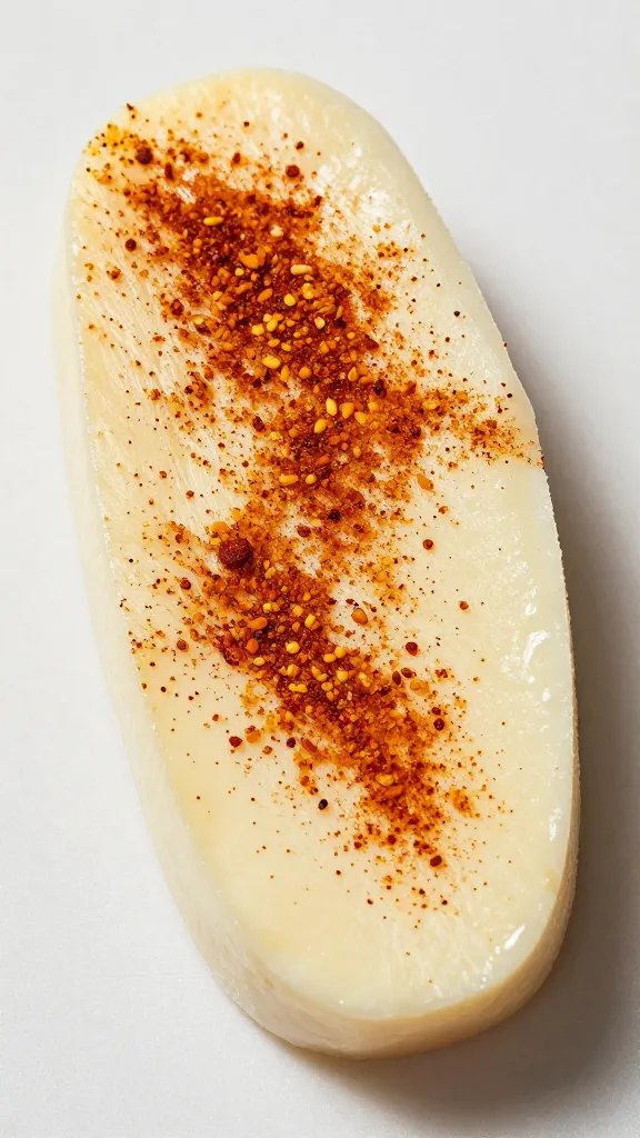 raw halloumi slice dusted with shawarma spice blend