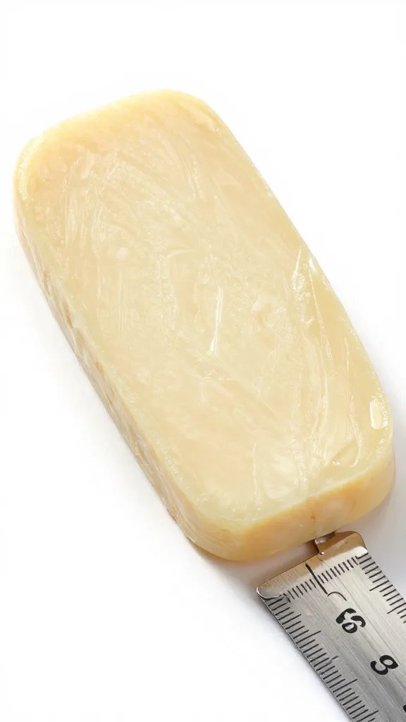 thick-cut halloumi slice measured by stainless ruler