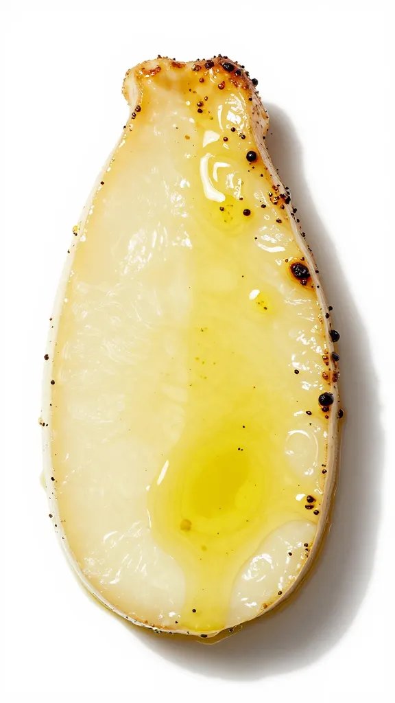 halloumi slice brushed with avocado oil, glossy finish