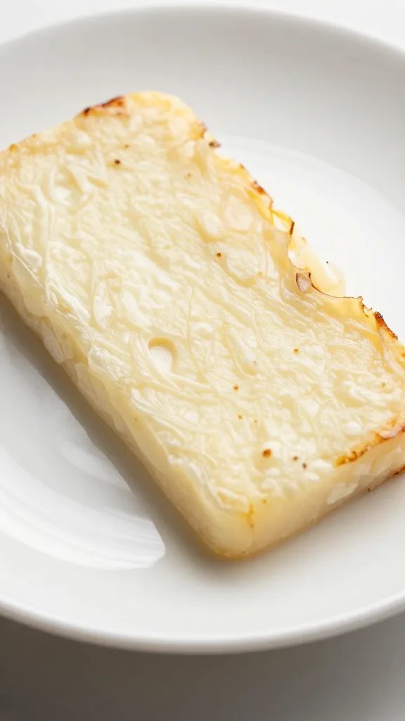 plated keto halloumi slice on white ceramic, hero shot