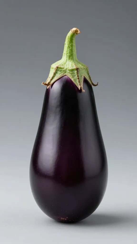 single medium globe eggplant with smooth skin, studio lighting