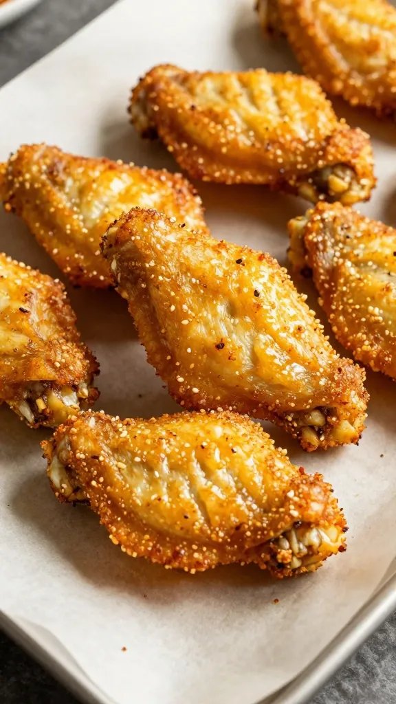 Golden-crisp keto cauliflower wing on parchment, side light