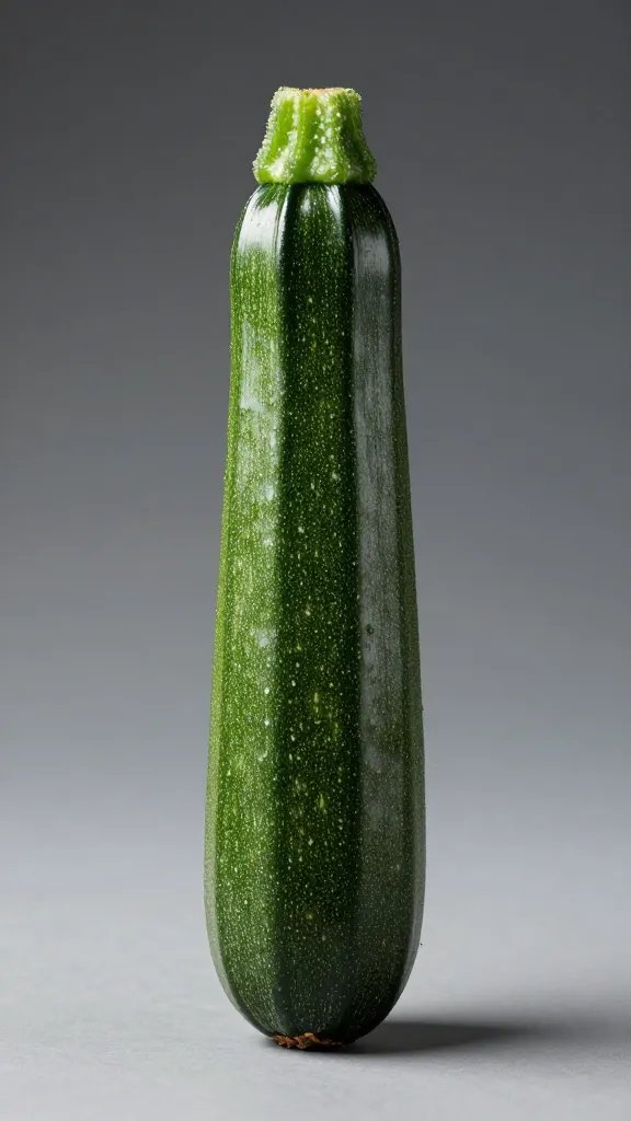 glossy firm zucchini with intact neck, studio lighting