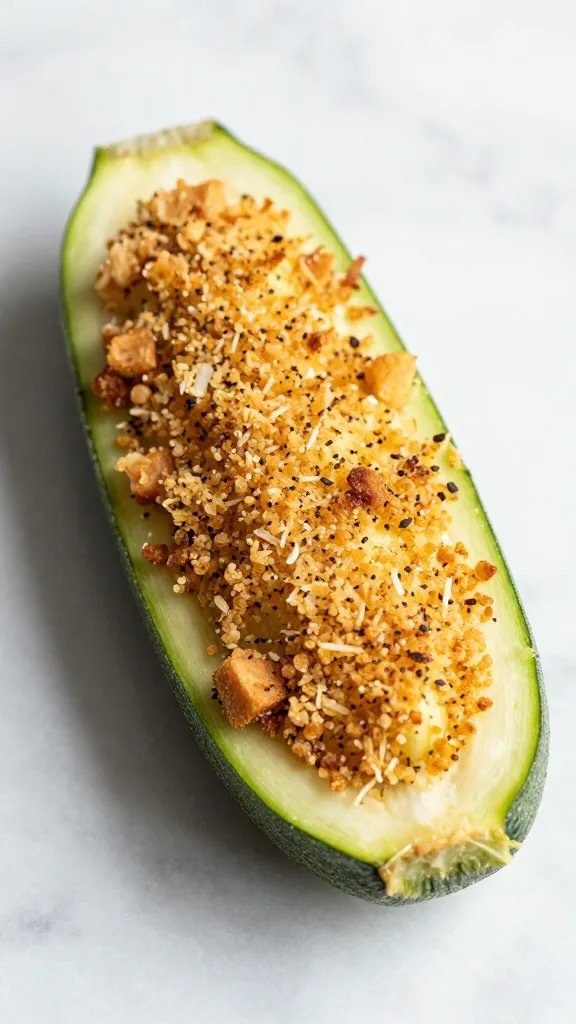 golden panko-free keto crust on one zucchini boat