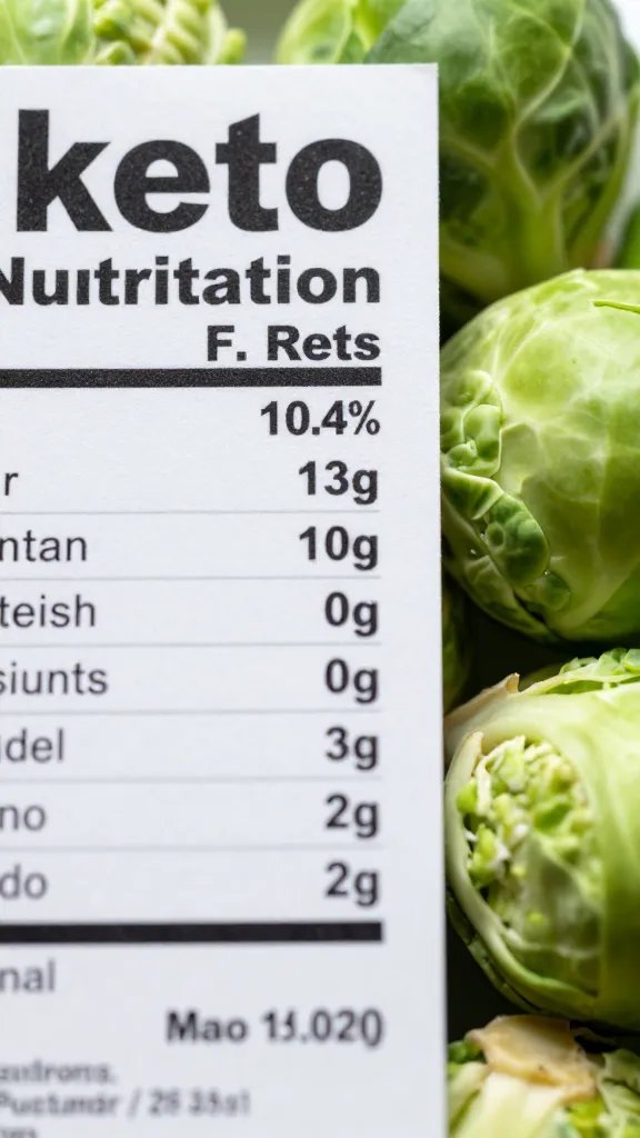 keto nutrition label card beside one brussels sprout, closeup