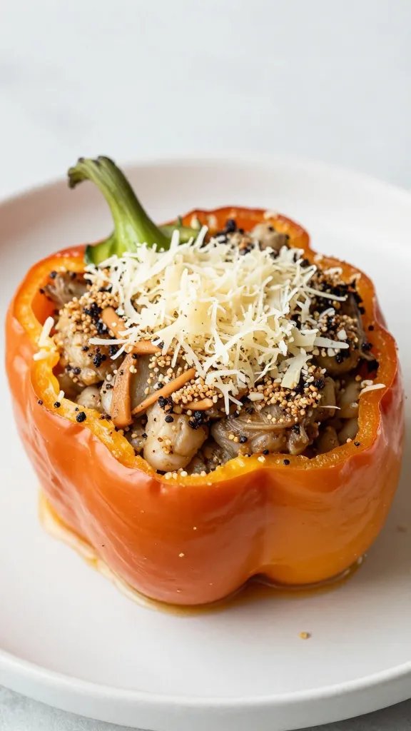 browned parmesan topping on keto stuffed pepper