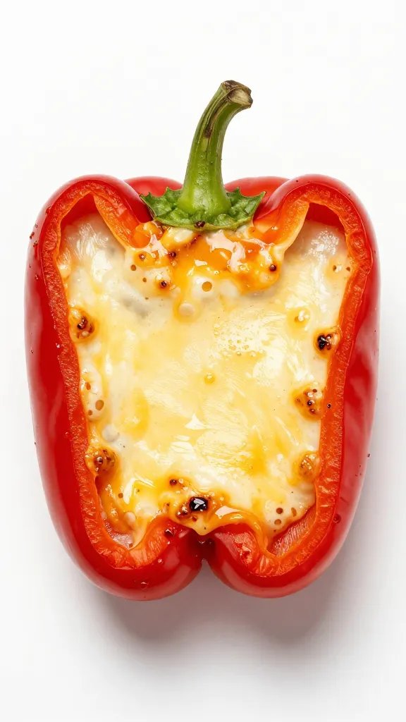 single red bell pepper roasted, blistered, cheese bubbling