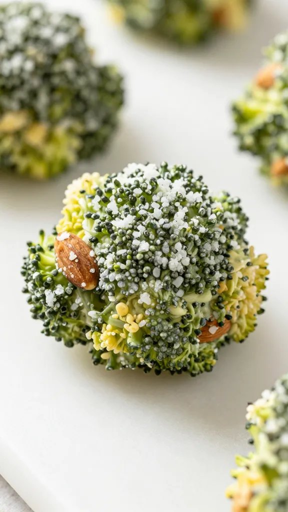 almond flour-dusted broccoli mixture formed into one nugget