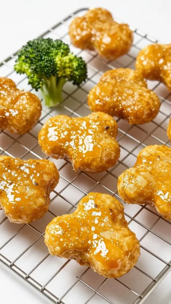glossy oil-brushed broccoli nugget on wire rack