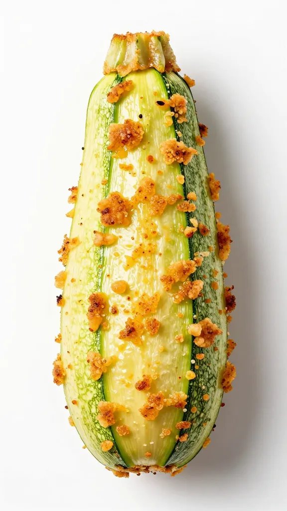 single zucchini fry with shatter-crisp crust, macro shot