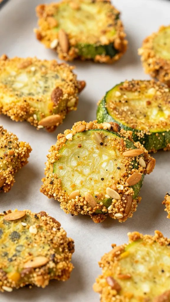 almond flour coated zucchini fry on parchment, closeup