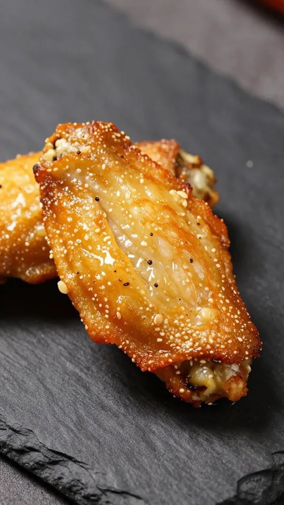 closeup of crispy keto cauliflower wing on dark slate