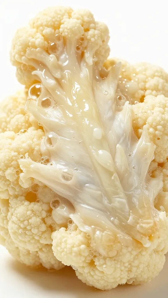 macro of crackly cauliflower wing with visible baking powder bubbles