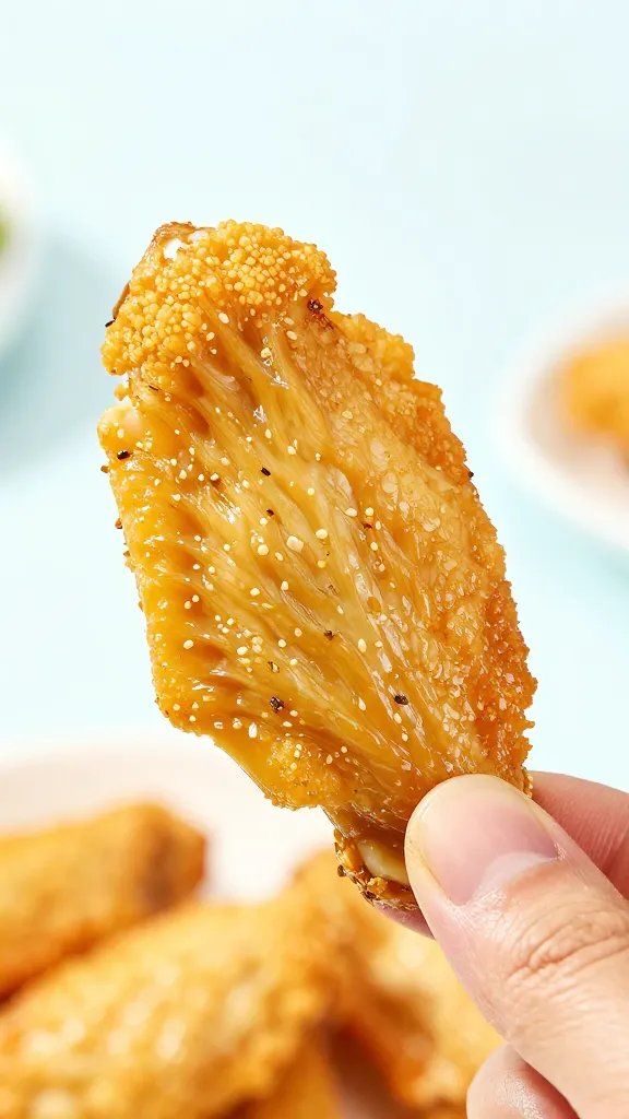 tongs holding one shatter-crisp cauliflower wing