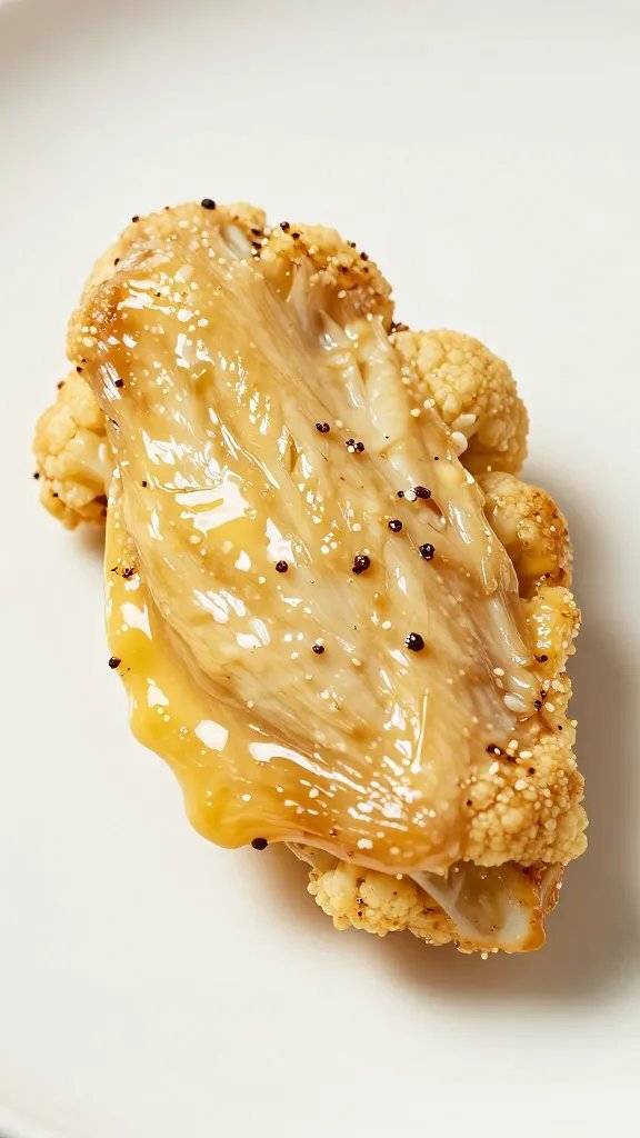 brushed garlic butter gloss on one cauliflower wing