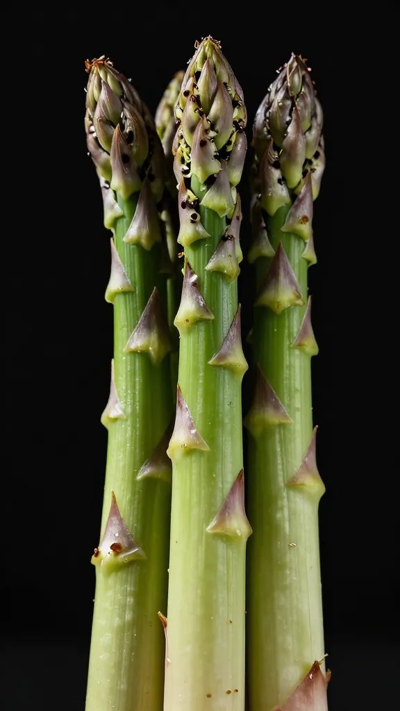 asparagus spear with visible blistered spots, high contrast