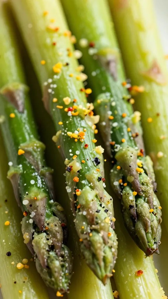 lemon-pepper crust on asparagus spear, tight macro shot