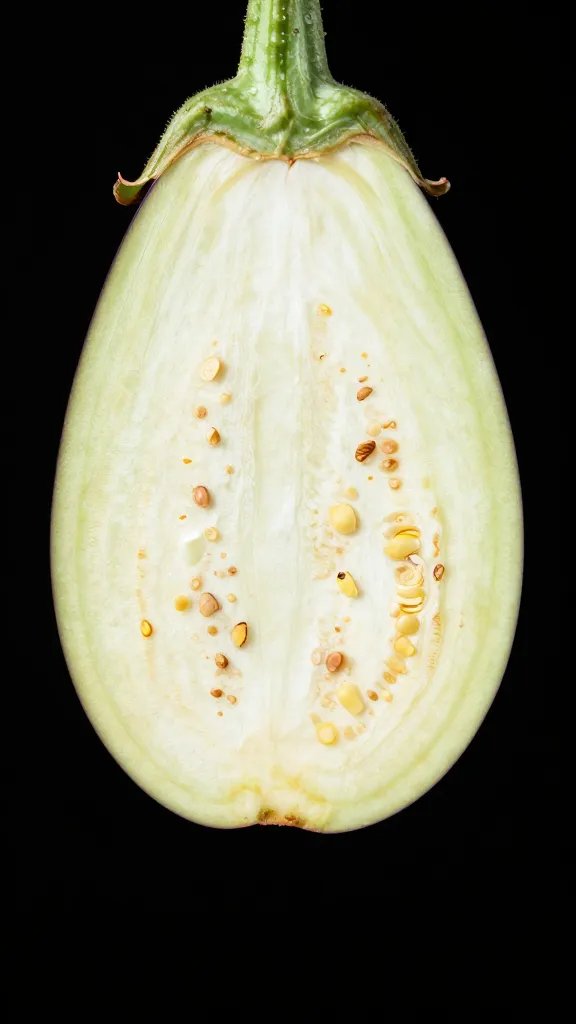 Cross-section of eggplant round showing tender center, crisp edge