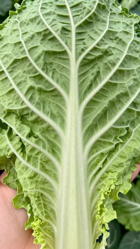collard leaf midrib being stripped, hand detail shot