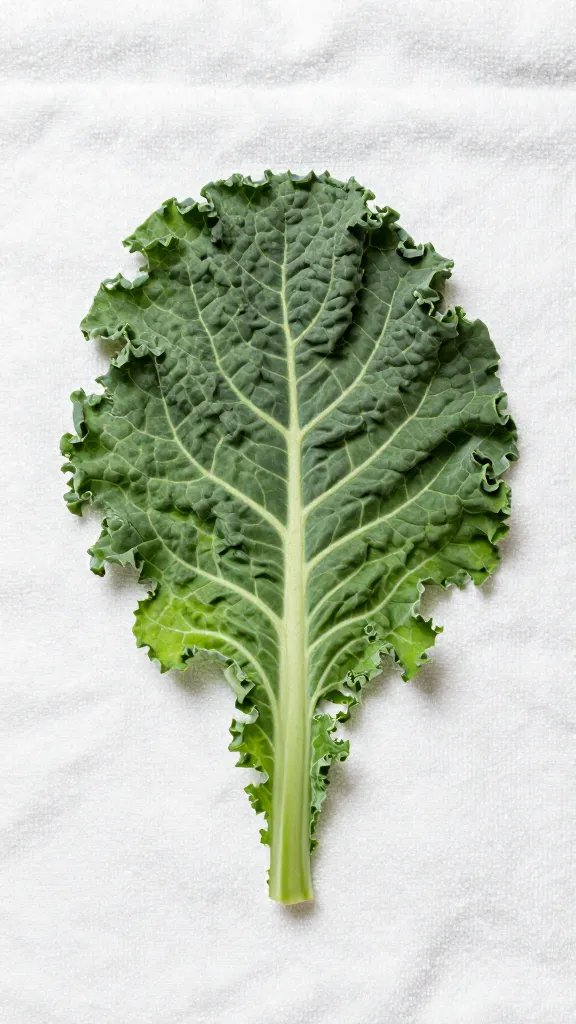single kale leaf torn, perfectly dry on white towel