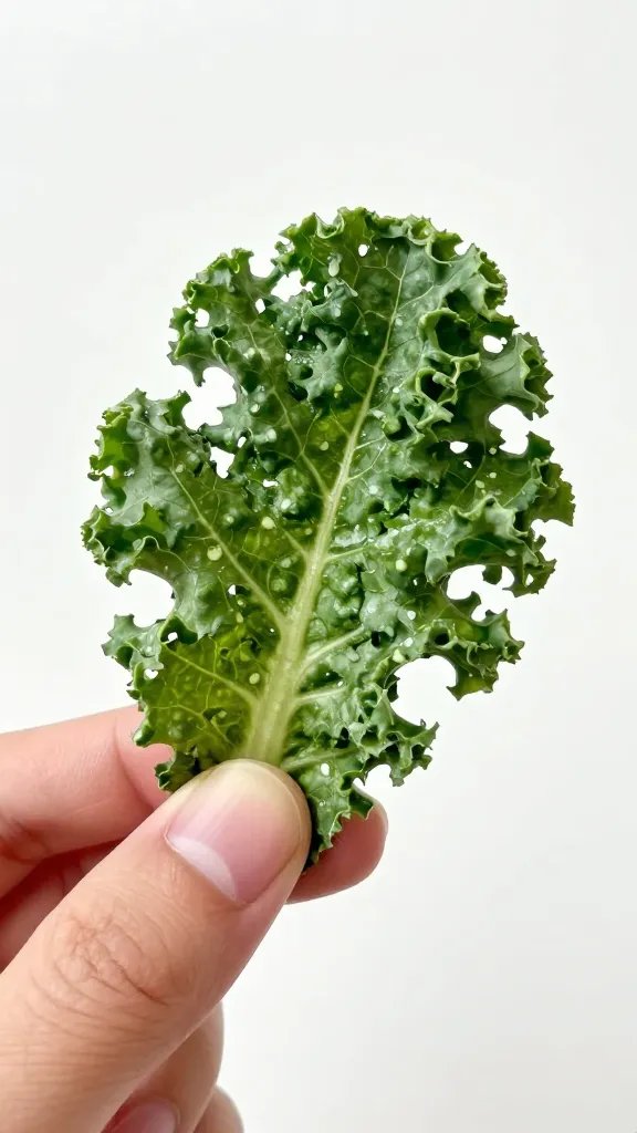 hand holding one shatter-crisp kale chip